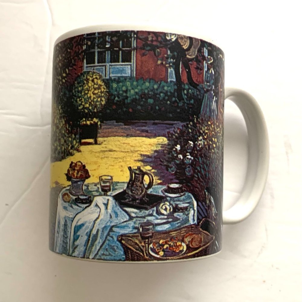 CLAUDE MONET IMPRESSIONIST COFFEE MUG 10oz 'THE LUNCH' PRINT ON SIDE MULTICOLOR
